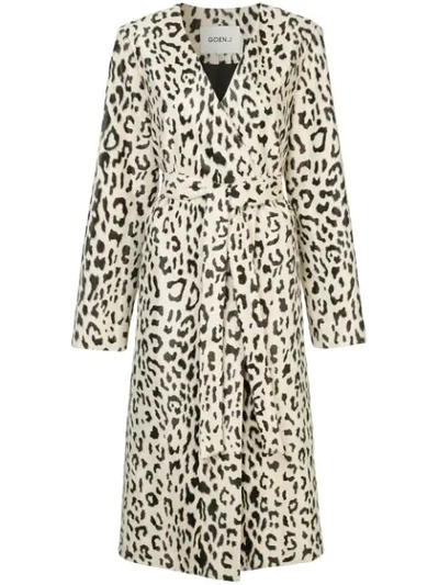 Goen J Leopard Print Faux-fur Coat In White
