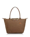 Longchamp Le Pliage Club Large Nylon Shoulder Tote Bag In Khaki/silver