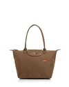Longchamp Le Pliage Club Medium Shoulder Tote - Brown In Khaki/silver