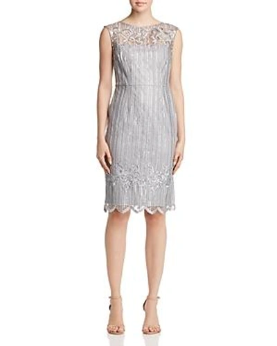 Adrianna Papell Embellished Sheath Dress In Silver