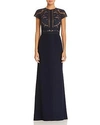 Tadashi Shoji Women's Floral Embroidered Crepe Gown In Navy/nude