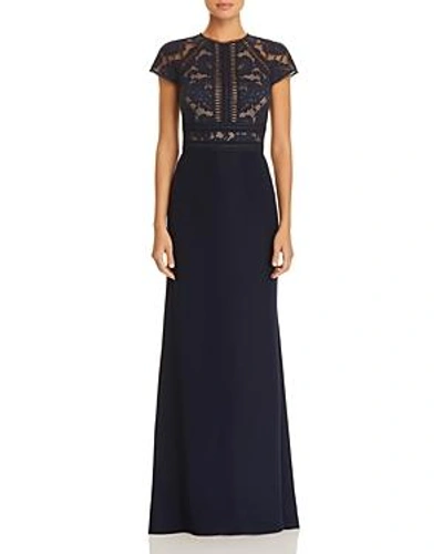 Tadashi Shoji Alg17705lxz Fitted Long Floral Lace Formal Evening Dress In Blue