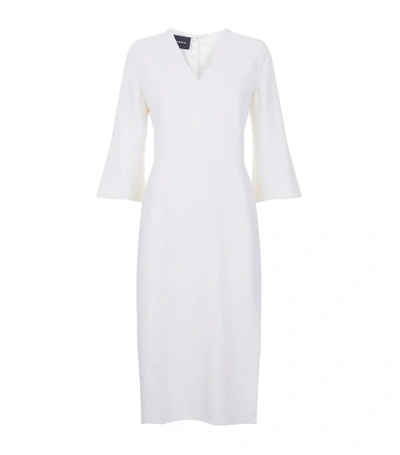 Akris V-neck Bell-sleeve Double-face Wool Dress W/ Side Slit In White