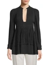 VALENTINO Long-Sleeve Pleated Top,0400098926199