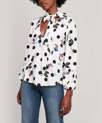 Rixo London Moss Pussybow Printed Blouse In White