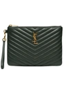 Saint Laurent Green Monogram Small Quilted Leather Pouch In Green