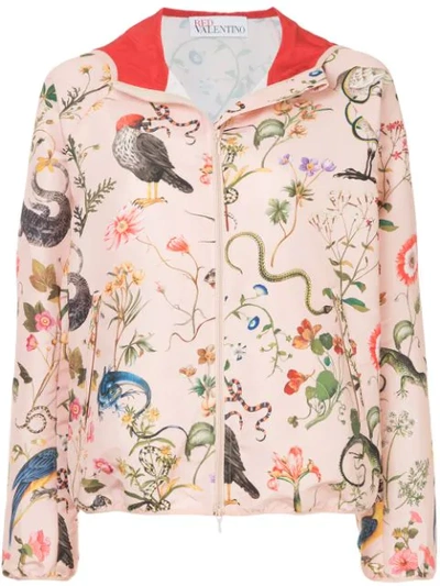 Red Valentino Flora And Fauna Print Hooded Jacket In Pink
