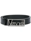 Versace Black Logo Buckle Leather Belt In Black