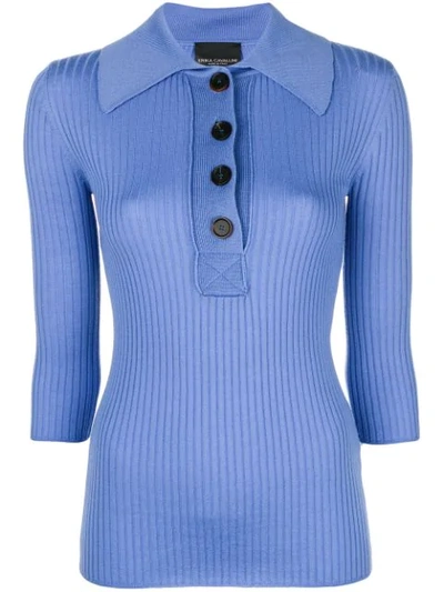 Erika Cavallini Ribbed Polo Knit In Blue