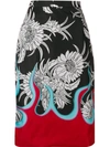 PRADA PRADA FLORAL AND FLAME PRINT PENCIL SKIRT - BLACK