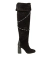 RED VALENTINO RED VALENTINO BLACK SUEDE BOOTS WITH STUDS APPLIED ON THE HEEL,10645259