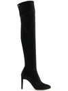 GIUSEPPE ZANOTTI GIUSEPPE ZANOTTI DESIGN GLITTERED VELVET KNEE BOOTS - BLACK