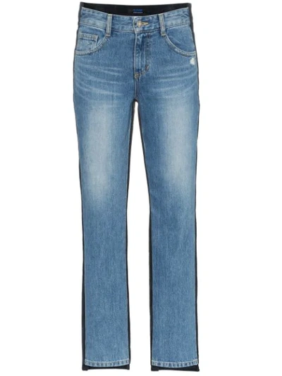 Sjyp Mid Rise Corduroy Straight Jeans In Blue