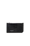 SAINT LAURENT Matte Croc Zipped Fragments Credit Card Case,SLAU-MY32