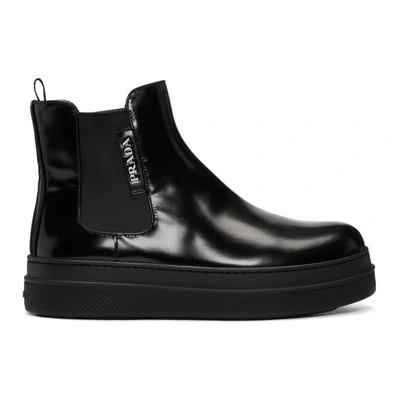 Prada Patent-leather Chelsea Boots In Black