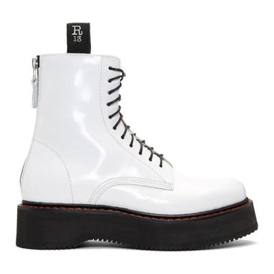 R13 Glossed-leather Ankle Boots In White