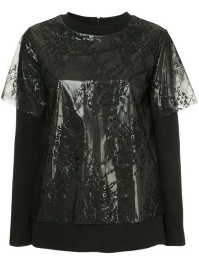 Goen J Overlaid Frosted Lace Top In Black