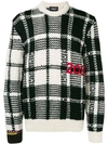 CALVIN KLEIN 205W39NYC LOGO EMBROIDERED CHECK KNIT SWEATER