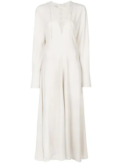 Stella Mccartney Lace-up Long-sleeve A-line Maxi Dress In Cream