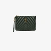 SAINT LAURENT SAINT LAURENT GREEN MONOGRAM SMALL QUILTED LEATHER POUCH,379039CWU0113111738