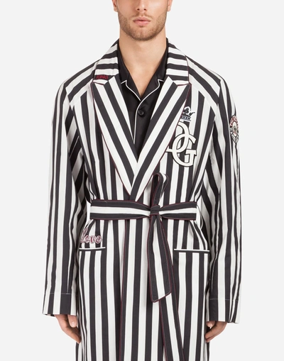 Dolce & Gabbana Stretch Cotton Coat/robe With Patch In White