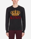 DOLCE & GABBANA CREW NECK INTARSIA KNIT IN CASHMERE AND WOOL,GX279TJAMJIS9000