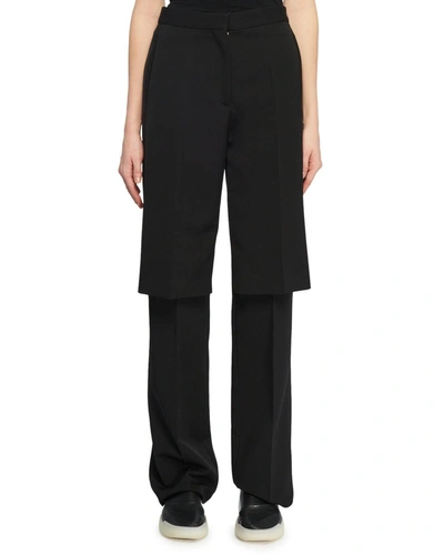 Stella Mccartney Double-layer Straight-leg Wool Suiting Pants In Black
