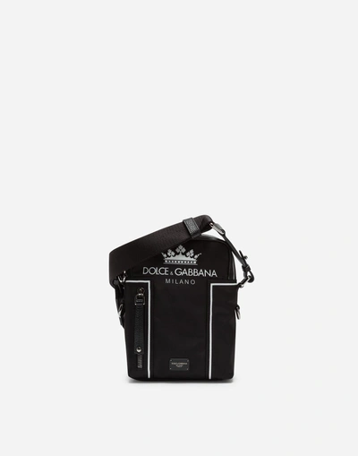 Dolce & Gabbana Vulcano Shoulder Bag In Printed Nylon In Black