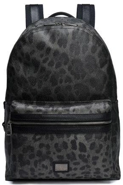 Dolce & Gabbana Woman Leopard-print Textured-leather Backpack Dark Grey