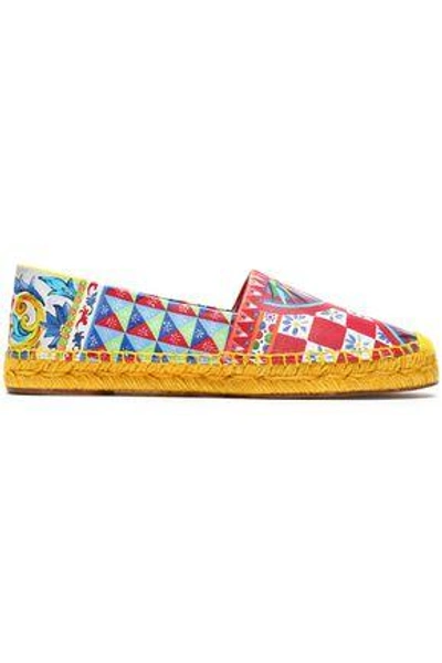 Dolce & Gabbana Printed Leather Espadrilles In Tomato Red