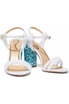 CHARLOTTE OLYMPIA WOMAN CORDELIA BEAD-EMBELLISHED LEATHER AND TERRY SANDALS WHITE,AU 4230358016505404