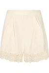 ZIMMERMANN WOMAN LACE-TRIMMED CREPE SHORTS IVORY,US 367268775785317