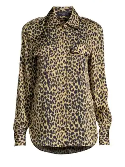 Piazza Sempione Long-sleeve Button-front Leopard Animal-print Silk Shirt In Beige Black