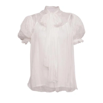 Nissa Silk Top With Short Puffed Sleeves