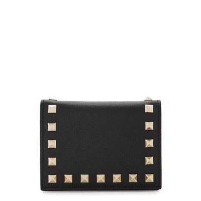 Valentino Garavani Rockstud Leather French Wallet In Black