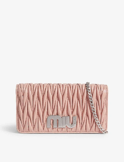 Miu Miu Matelassé Leather Wallet-on-chain In Pink