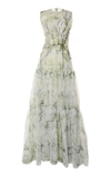 COSTARELLOS TIERED PRINTED ORGANZA GOWN,683637