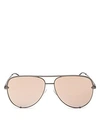 QUAY WOMEN'S HIGH KEY MIRRORED BROW BAR AVIATOR SUNGLASSES, 56MM,QC-000142-GUN ROSE