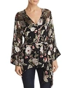 ALICE AND OLIVIA ALICE + OLIVIA ROSARIO TIE-WAIST FLORAL BURNOUT BLOUSE,CC806B09047P