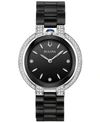 Bulova Women's Diamond (1/3 Ct. T.w.) Rubaiyat Stainless Steel & Black Ceramic Bracelet Watch 35mm