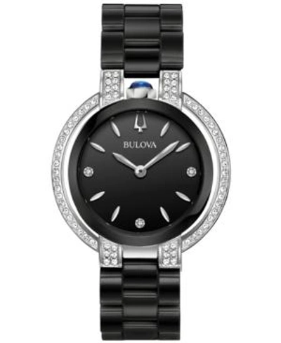 BULOVA WOMEN'S DIAMOND (1/3 CT. T.W.) RUBAIYAT STAINLESS STEEL & BLACK CERAMIC BRACELET WATCH 35MM