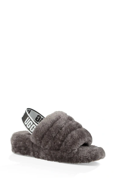 Ugg Fluff Yeah Faux Fur Slingback Sandal In Charcoal