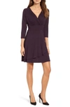 Karen Kane Wrap Style Drape Front Dress In Eggplant