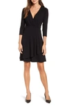 Karen Kane Faux Wrap Drape Dress In Black