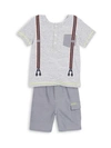 MINICLASIX BABY'S TWO-PIECE COTTON STRIPED TOP AND SHORTS SET,0400097873189