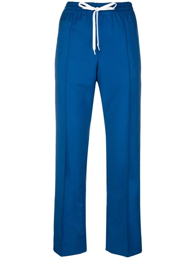 Miu Miu Striped Wool And Mohair-blend Track Trousers In Blue