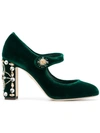 Dolce & Gabbana Embellished Velvet Pumps In Green