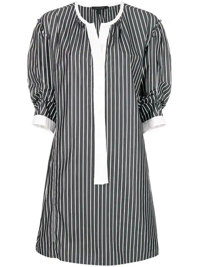 Marc Jacobs Crewneck 3/4-sleeves Striped Cotton Shirtdress In Black White