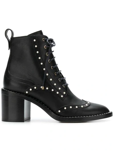 Jimmy Choo Hanah 65 Black Smooth Leather Boots With Pearl Detailing