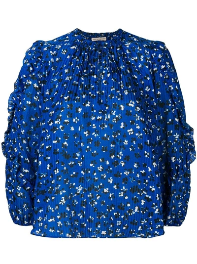 Ulla Johnson Lillian Ruffled Floral-print Cotton And Silk-blend Blouse In Blue
